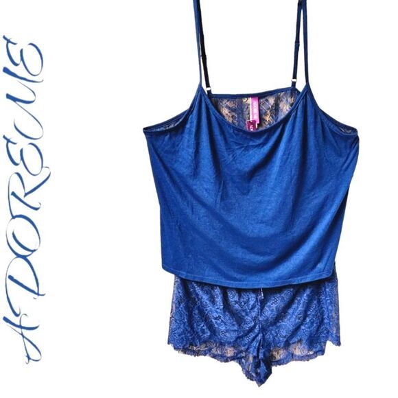 NEW ADORE ME Plus size medieval blue sexy cami & matching lace short Set. - Picture 1 of 16